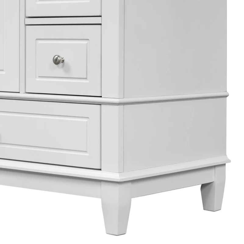 Stylish Bathroom Vanity with Easy-Clean Ceramic Sink and 3 Pre-Drilled Holes, Ideal Cabinet for Modern Bathrooms, 30" L x 18.5" W x 33.5" H, White