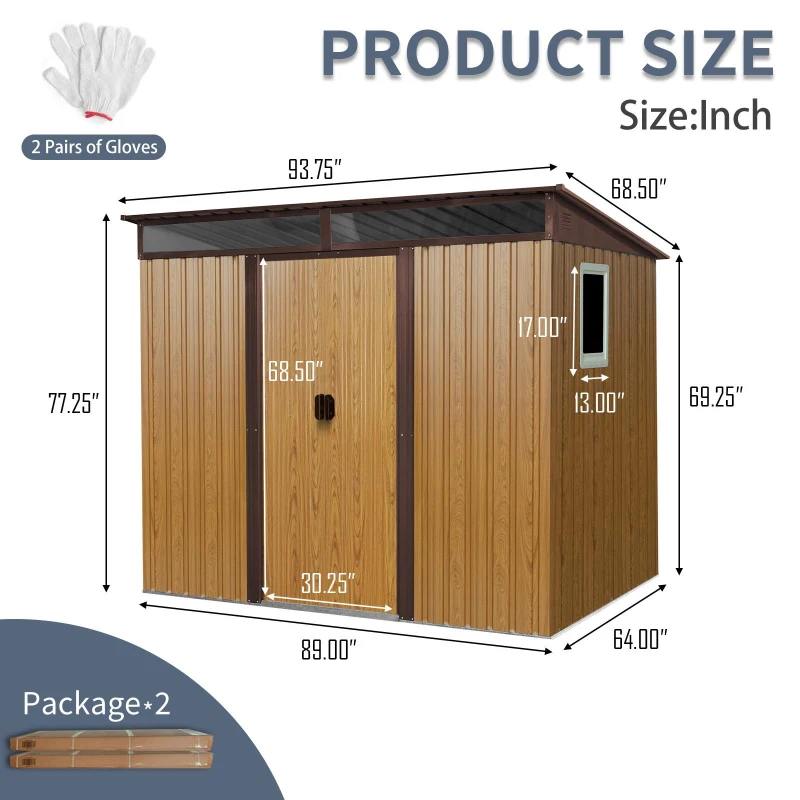 Outdoor Metal Storage Shed with Vents and Metal Foundation Frame, Spacious Weatherproof Steel Tool Room with Window, 93.5'' L x 68.5'' W x 77'' H, Coffee