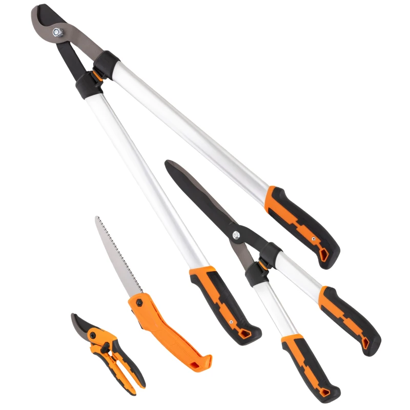 Outsunny 4 Pcs Pruning Shears Set with Hedge Shears, Loppers, Garden Secateurs and Folding Hand Saw with Aluminum Handle