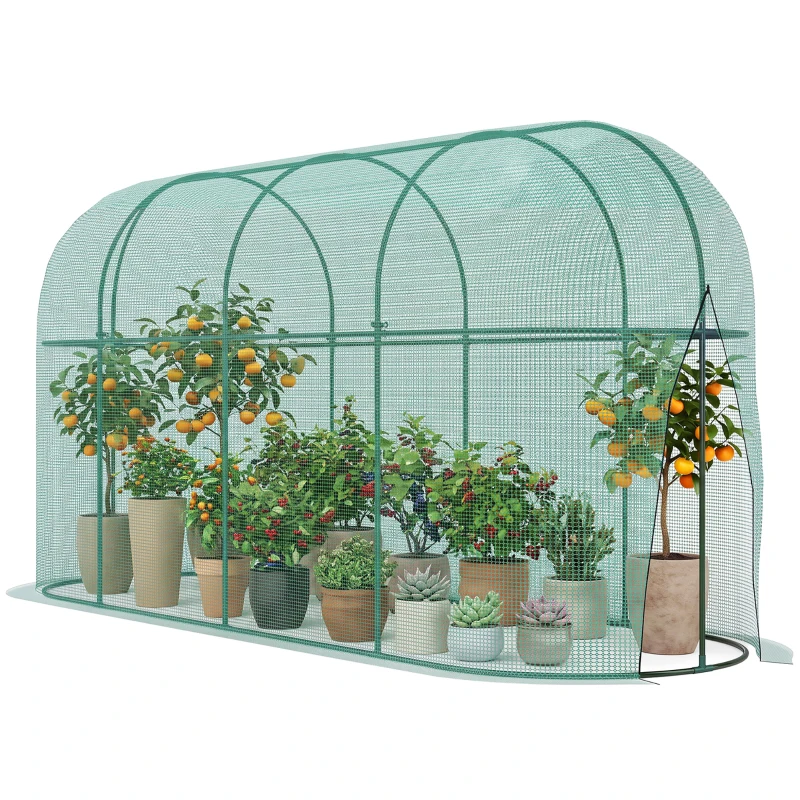 Outsunny 9.8' x 3.3' Plant Protector Tent, Crop Cage with Zipped Door and Ground Stakes for Garden, Yard, Lawn