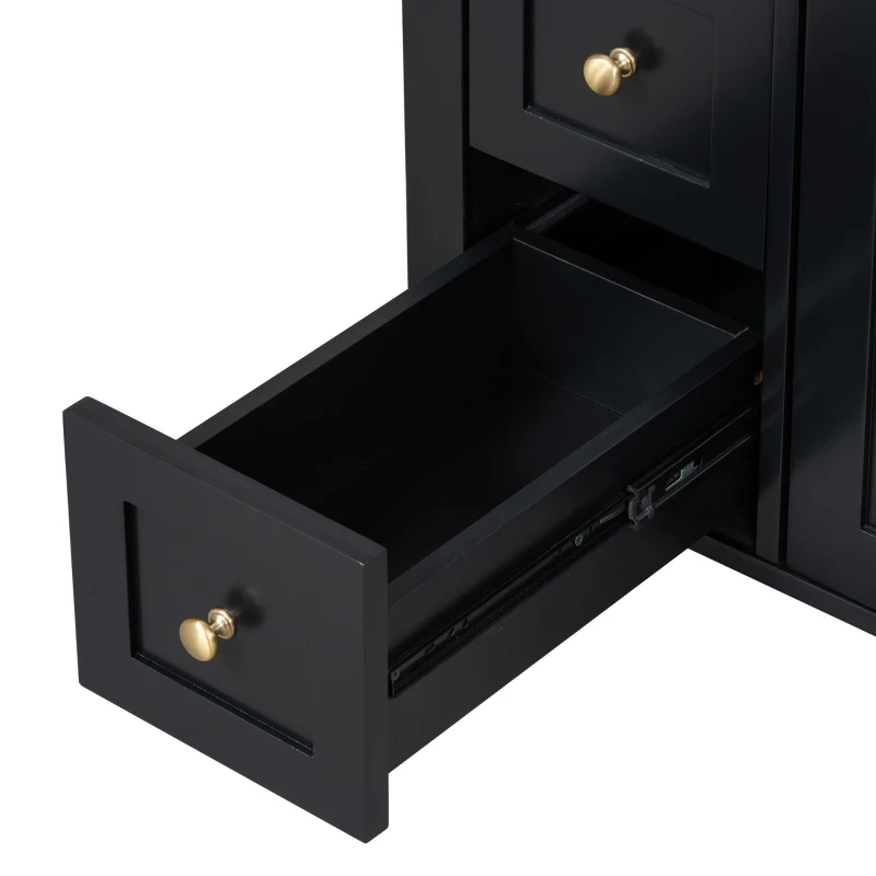 Sleek Bathroom Vanity with Tip-Out Top Drawer and 3 Pull-Out Drawers, Stylish Cabinet with Freestanding Design, 24" L x 18.5" W x 34" H, Black
