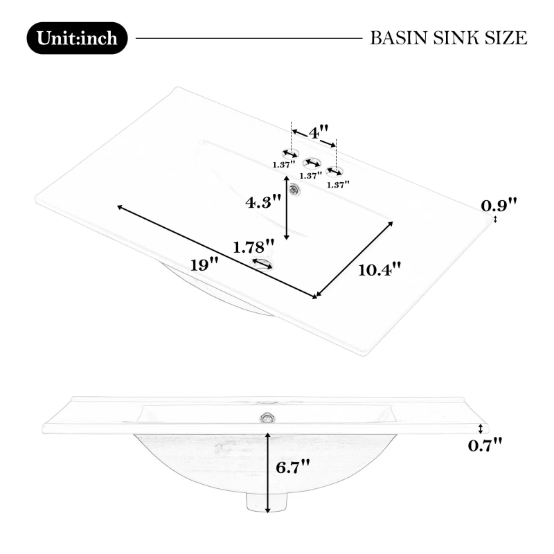Stylish Bathroom Vanity with Easy-Clean Ceramic Sink and 3 Pre-Drilled Holes, Ideal Cabinet for Modern Bathrooms, 30" L x 18.5" W x 33.5" H, Gray