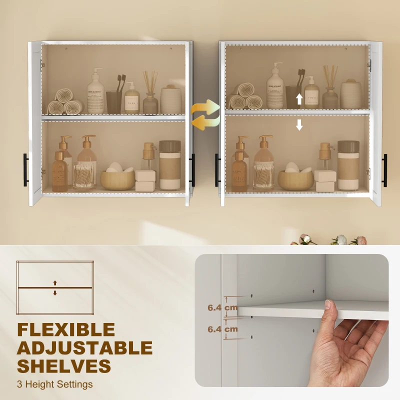 HOMCOM Simple Medicine Cabinet Wall Mounted, Bathroom Wall Cabinet with 2 Doors and Adjustable Shelf Storage, White