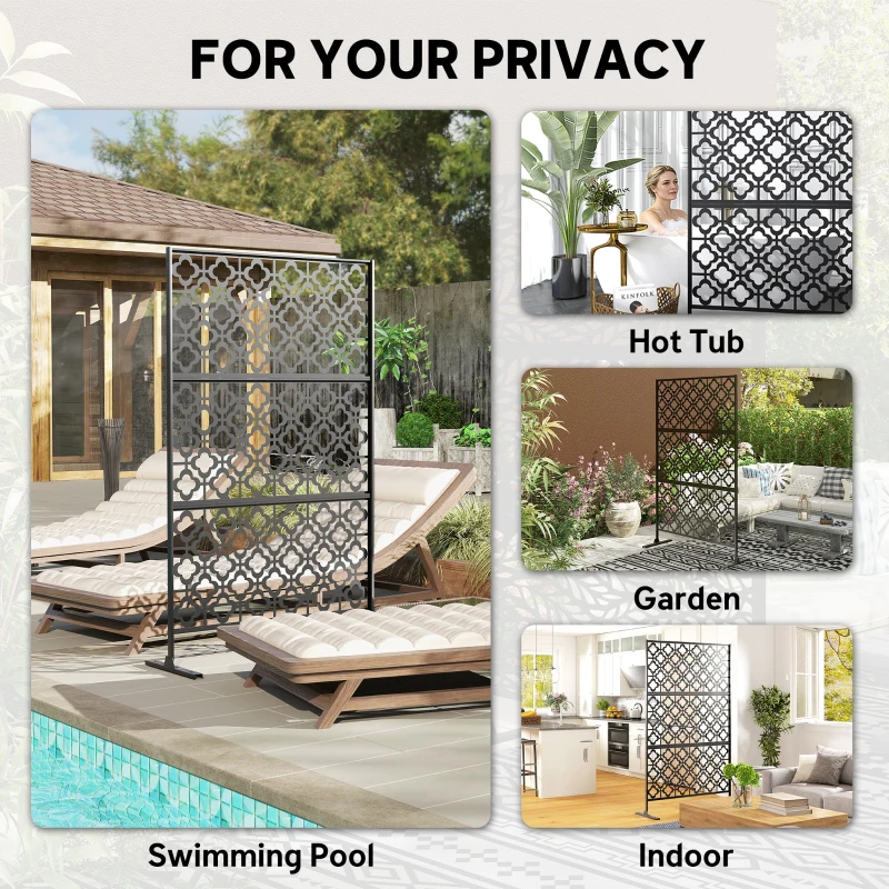 Outsunny Metal Outdoor Privacy Screen, Freestanding Outdoor Divider with Stand, 78" x 48", Black