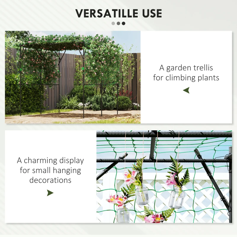 Outsunny Garden Arch Cucumber Trellis for Climbing Plants, 7.3 FT Tall Metal Plant Trellis Support with Climbing Net, Black
