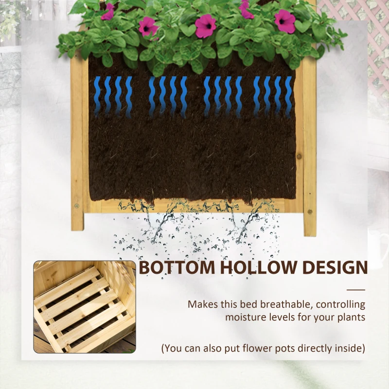 Outsunny Raised Garden Bed Wood Planter with Trellis for Vine Climbing, 16" x 16" x 57", Natural