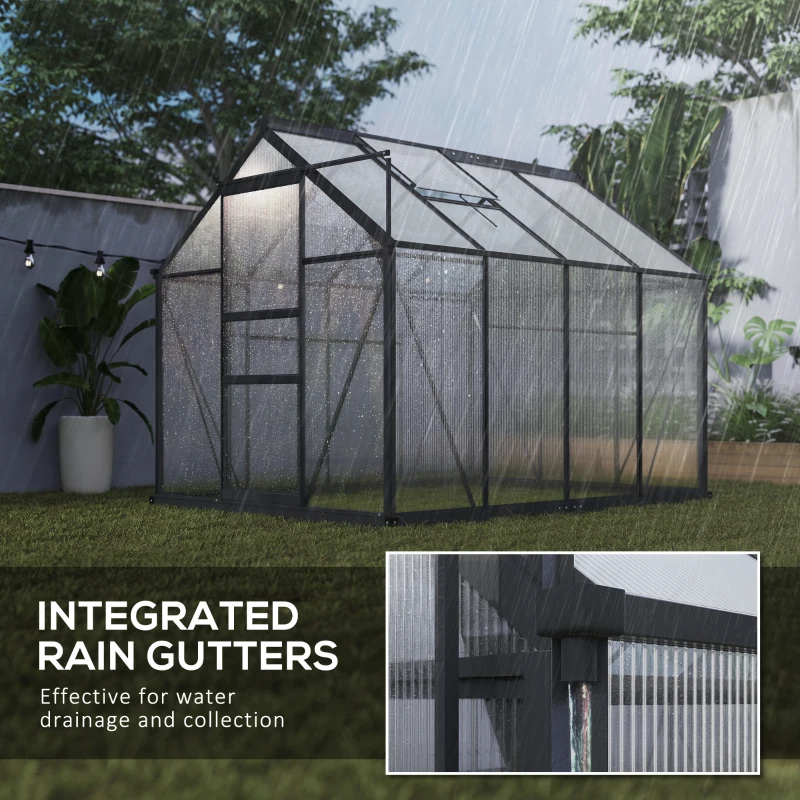 Outsunny Polycarbonate Greenhouse, Heavy Duty Outdoor Aluminum Walk-in Green House Kit Vent Door, 6.2'x8.3'x6.6' Gray