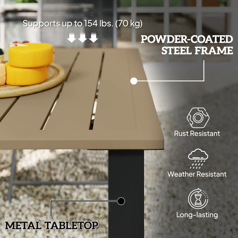 Outsunny 59" Outdoor Patio Table with Umbrella Hole, Outdoor Dining Table with Slatted Tabletop for Backyard Garden, Brown