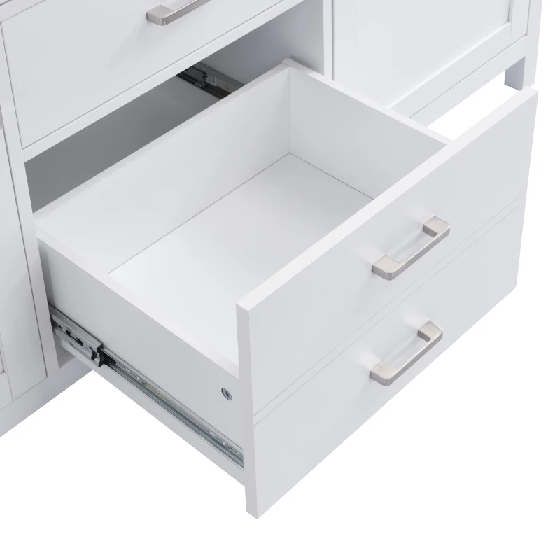 59-inch Double Sink Bathroom Vanity with Built-In Overflow, Transitional Bathroom Cabinet with Soft-Close Doors, 59'' L x 19.5'' W x 34'' H, White