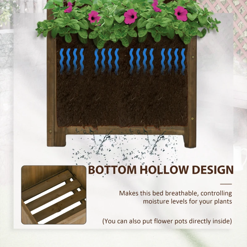 Outsunny Raised Garden Bed Wood Planter with Trellis for Vine Climbing, 16" x 16" x 57", Carbonized
