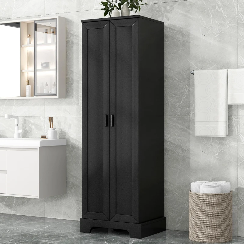 Stable Storage Cabinet with Anti-Tipping Device, Versatile Sideboard for Bathrooms and Dining Rooms, 23.5" L x 17" W x 71" H, Black
