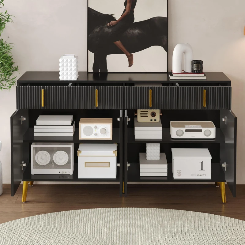 Spacious Sideboard with Adjustable Shelves, Versatile Storage Cabinet for Living and Dining Rooms, 47" L x 15" W x 32.5" H, Black