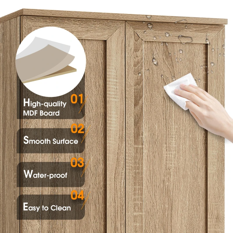 Multi-functional Storage Cabinet with Adjustable and Fixed Shelves, Tall Organizer Cabinet for Bathroom and Office, 23.5'' L x 17'' W x 71'' H, Brown