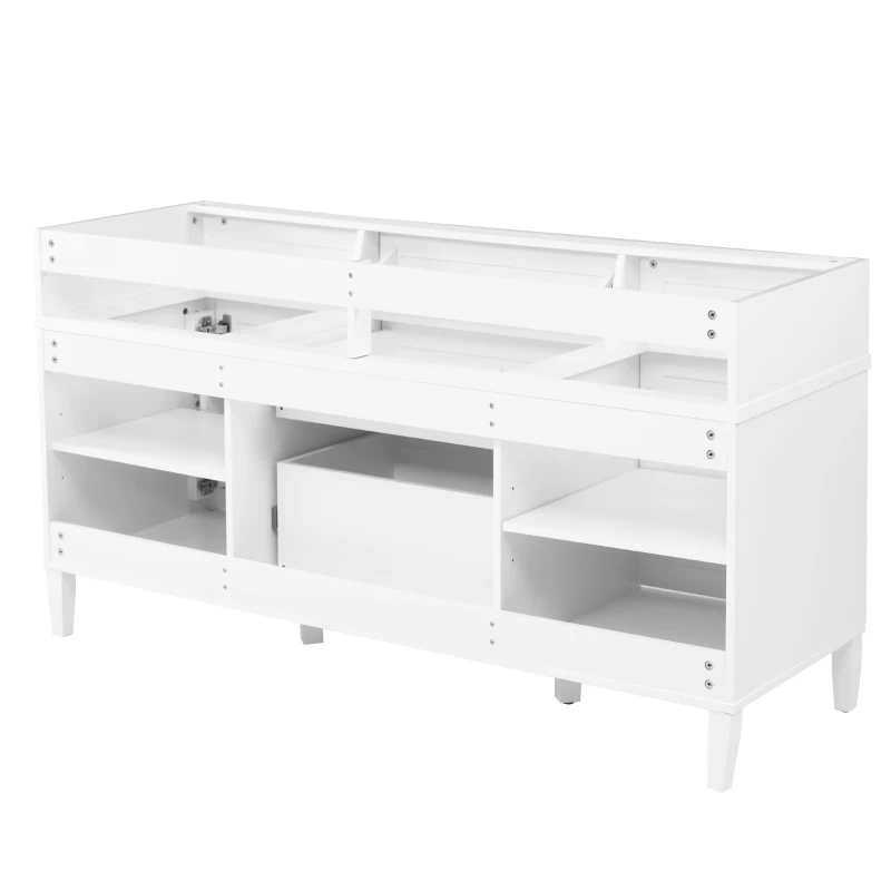 Bathroom Vanity Cabinet with Smooth-Glide Drawers, Freestanding Storage Cabinet with Adjustable Shelves, 58.5'' L x 19'' W x 32'' H, White