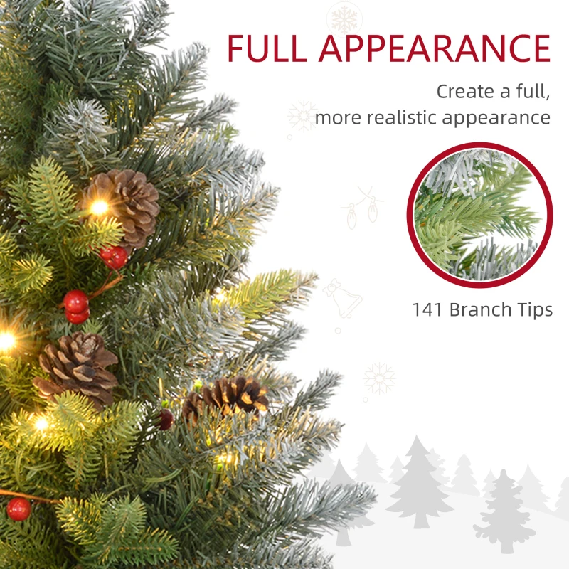 HOMCOM Set of 2 2ft Pre-Lit Artificial Christmas Trees with 20 Warm White Lights and 141 Tips, Burlap Base, Xmas Tree, Green