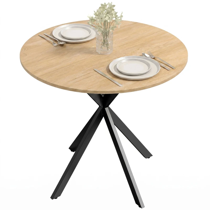 HOMCOM 31.5" Industrial Round Dining Table - White Oak