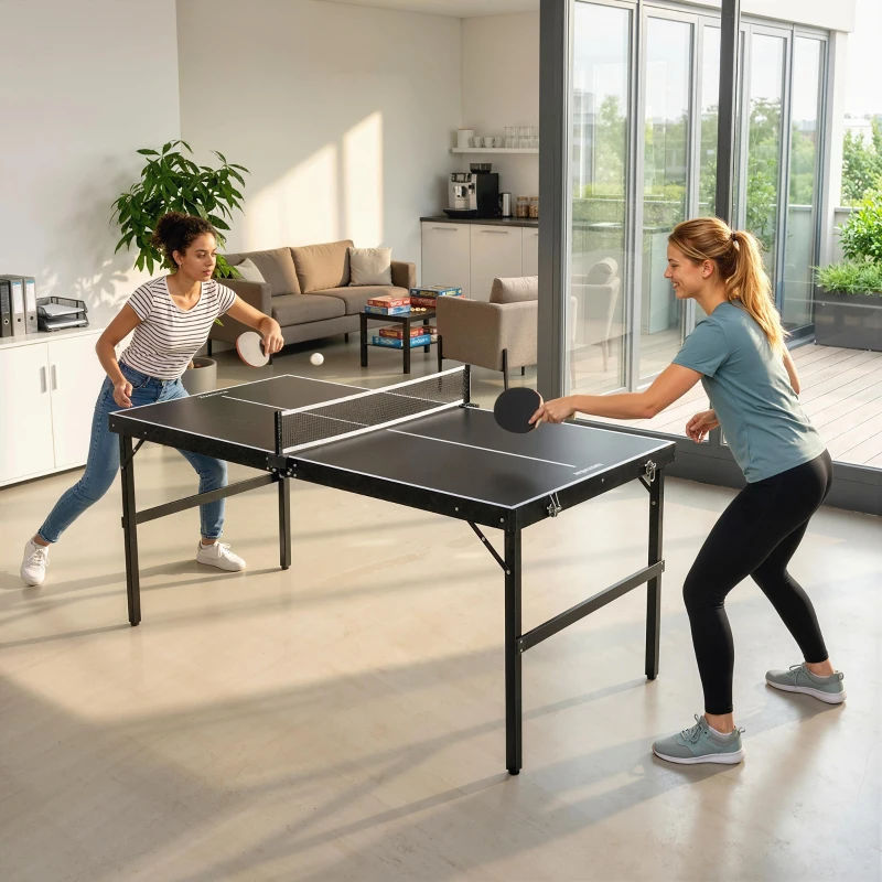 Soozier Mini Folding Table Tennis Table with Aluminium Frame, Portable Outdoor Ping Pong Table with Net for Indoor Outdoor Garden Camping, Black