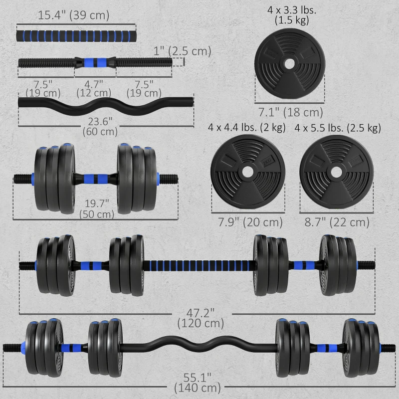 Soozier Adjustable Dumbbell Set, 3 in 1 Weights Dumbbells Set for Home Gym, 55lb Free Weights with Connector and Non-Slip Grip