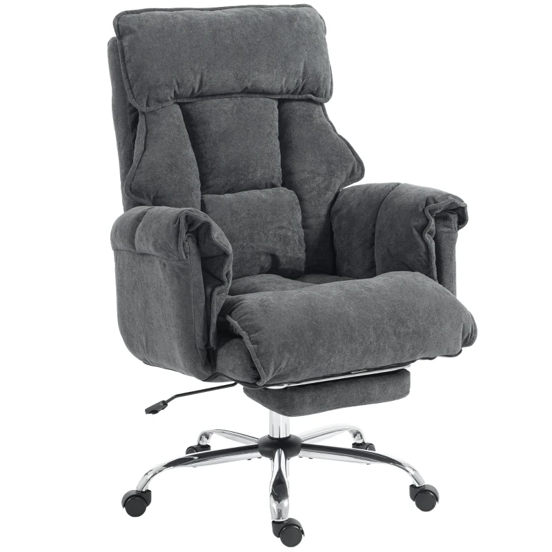 HOMCOM Desk Chair, Computer Office Chair with Footrest, Adjustable Backrest and Headrest, Dark Grey