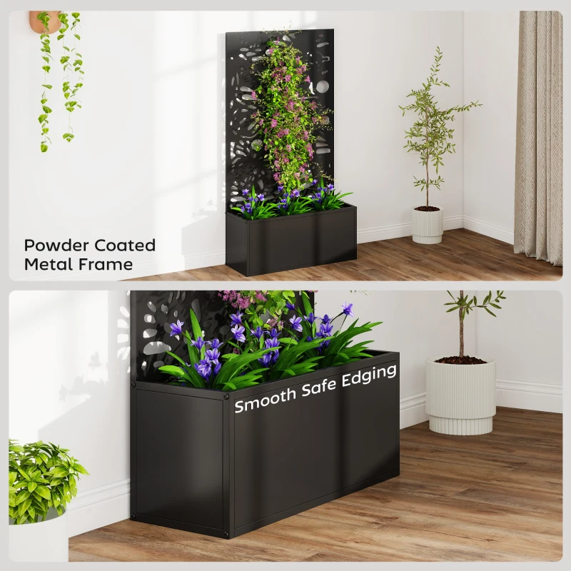 Outsunny Metal Garden Bed with Trellis for Climbing Plants, Freestanding or Wall Mounted Flower Bed for Garden, Patio, Balcony