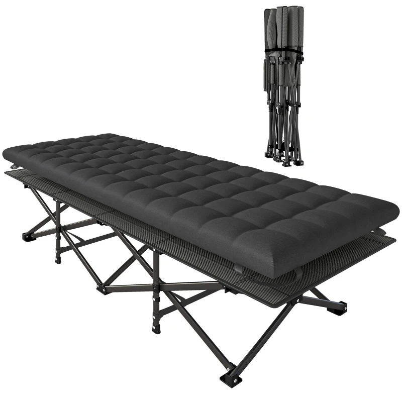 Outsunny Camping Cot with Soft Pad, 32" Extra Wide Folding Cots with Non-Slip Feet and Carry Bag, Black