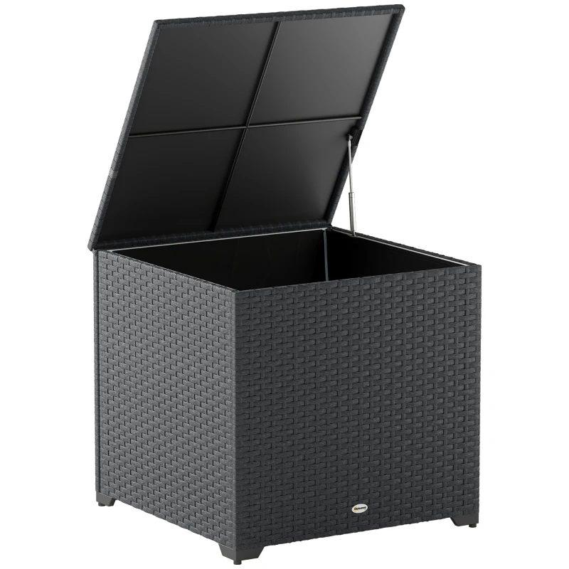Outsunny 67 Gallon Rattan Deck Box, Wicker Outdoor Storage Box with Waterproof Zippered Liner, Safe Pneumatic Rod, Grey