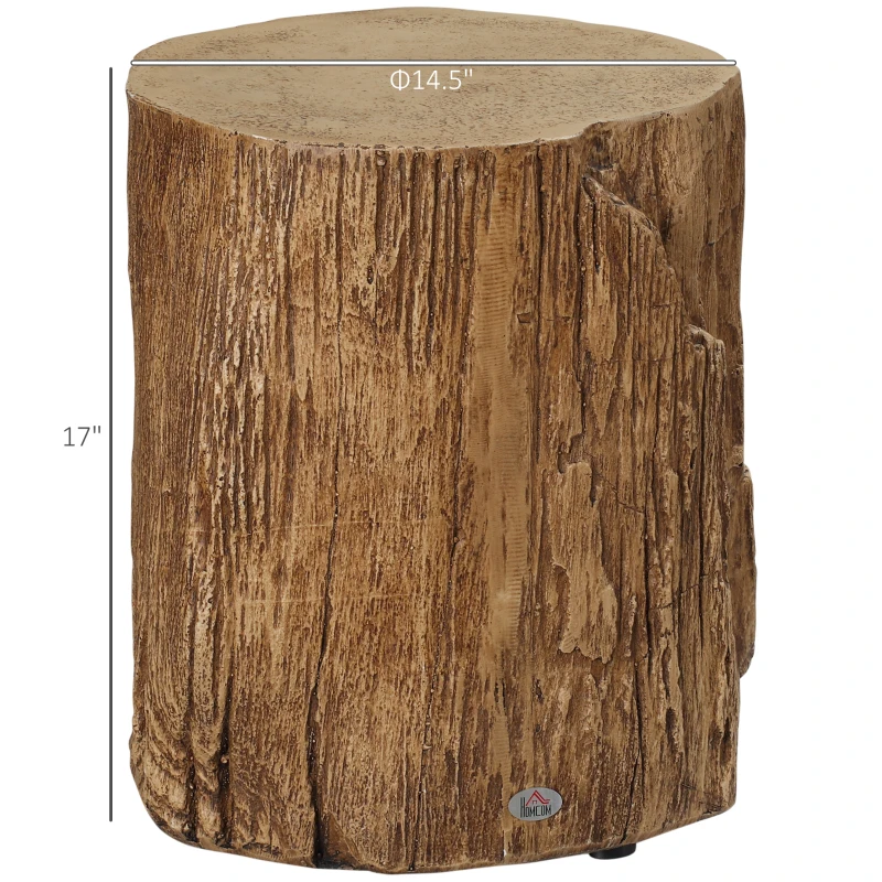 HOMCOM Concrete End Table, Tree Stump Shape Side Table for Indoors and Outdoors, Set of 2, Natural