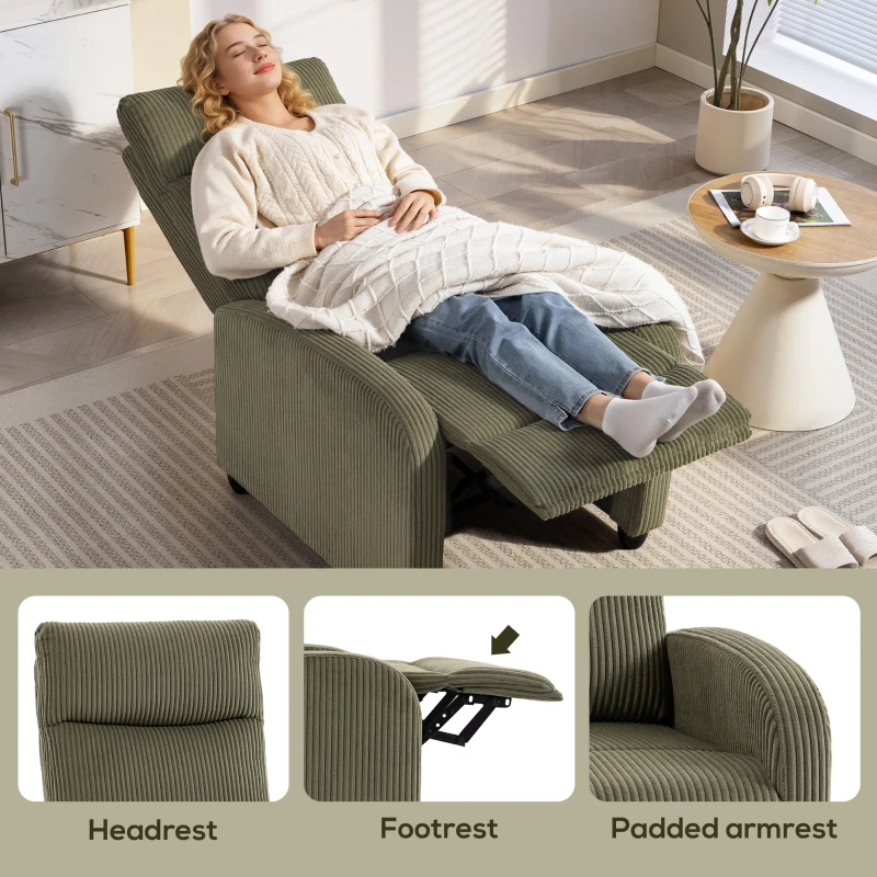 HOMCOM Fabric Recliner Chair Manual Home Theater Seating Single Reclining Sofa Chair with Padded Seat for Living Room