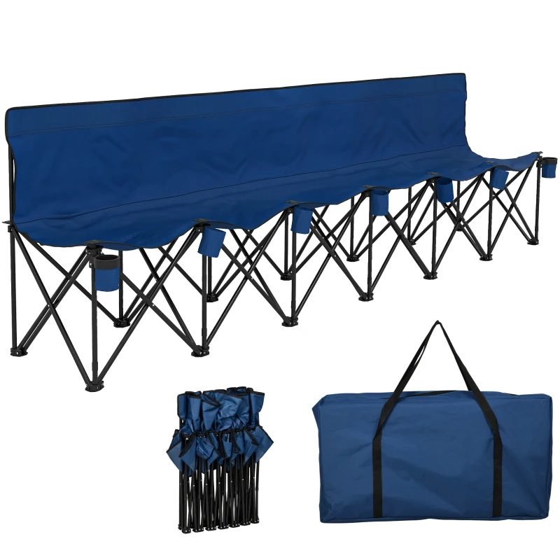 Outsunny 6 Seat Folding Camping Chair with Cup Holder and Carrying Case for Camping, Picnic, Sports Events, Blue