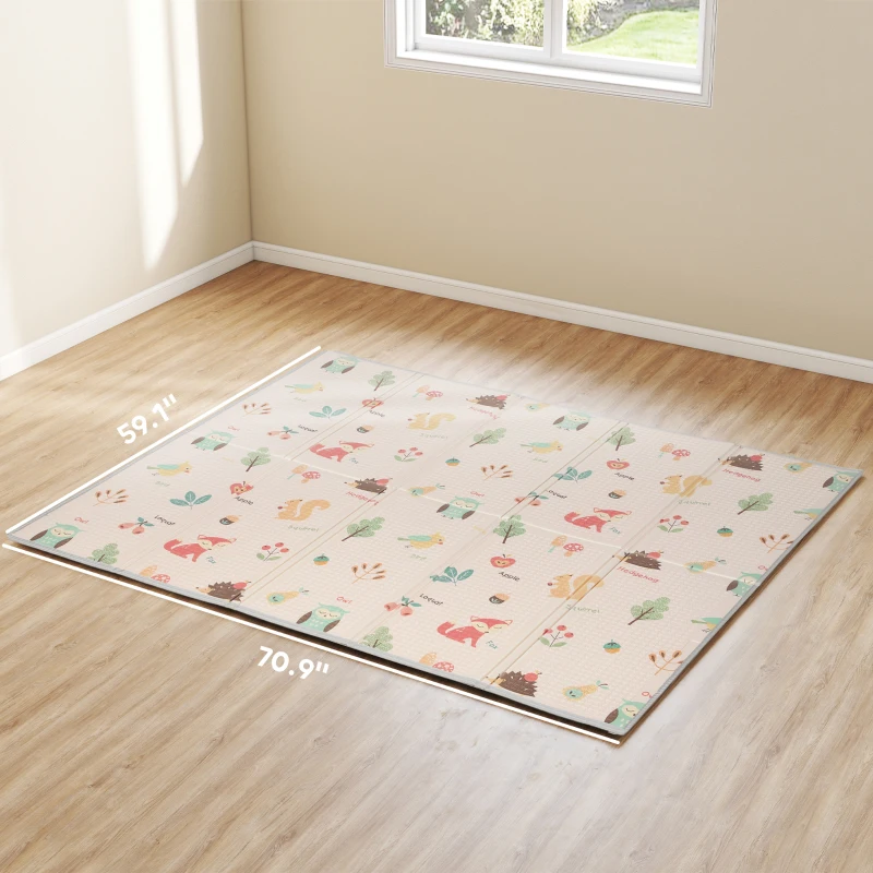 Qaba Baby Play Mat Double-Sided, Foldable Activity Playmat, Waterproof Reversible Playmat for Toddlers, 71" x 59"