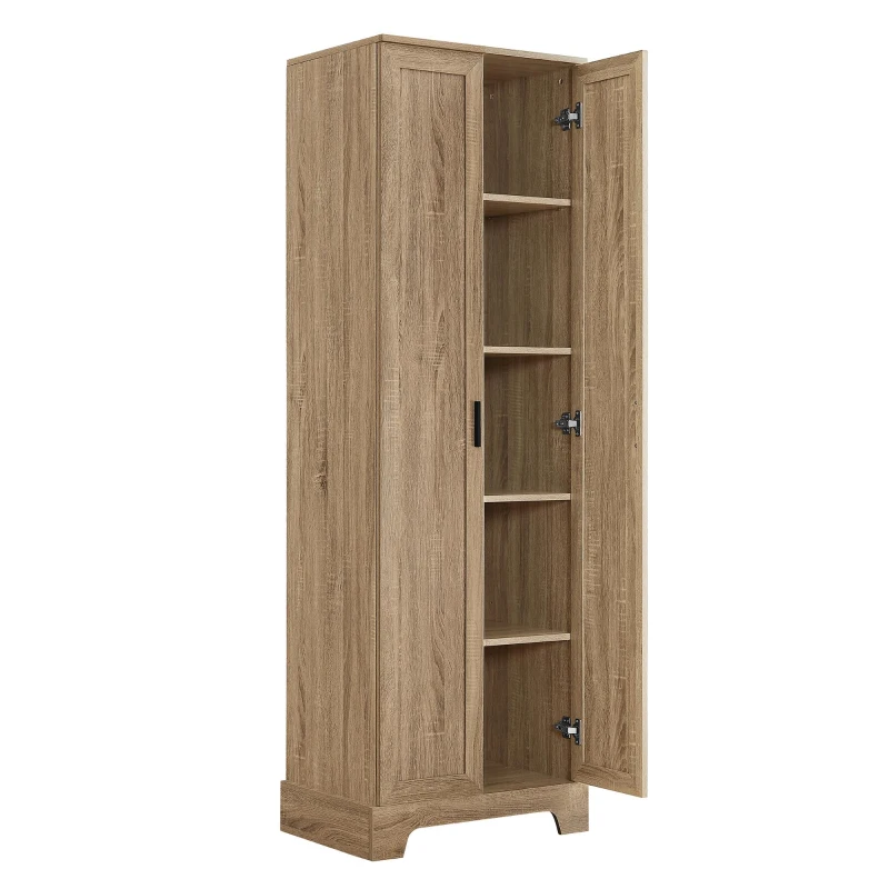 Multi-functional Storage Cabinet with Adjustable and Fixed Shelves, Tall Organizer Cabinet for Bathroom and Office, 23.5'' L x 17'' W x 71'' H, Brown