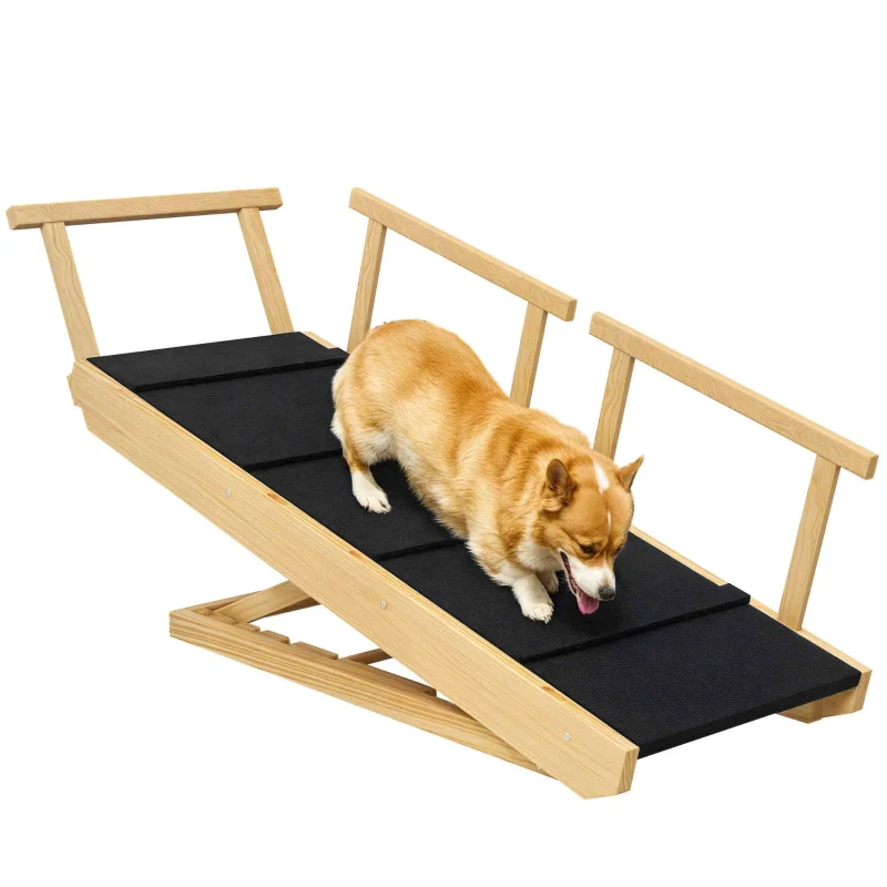 PawHut Dog Ramp, Adjustable Height Pet Steps, Foldable Dog Stairs with Non-slip Mat for Small to Large Dogs
