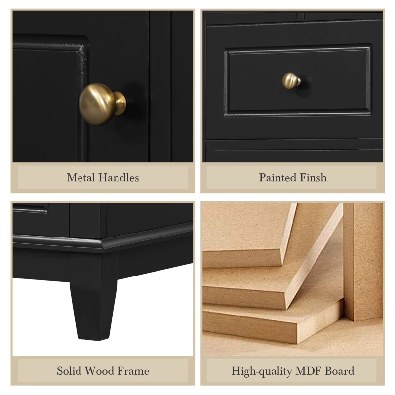 Spacious Bathroom Vanity with 3 Drawers and One-Door Cabinet, Freestanding Cabinet for Small Bathrooms, 36" L x 18.5" W x 33.5" H, Black