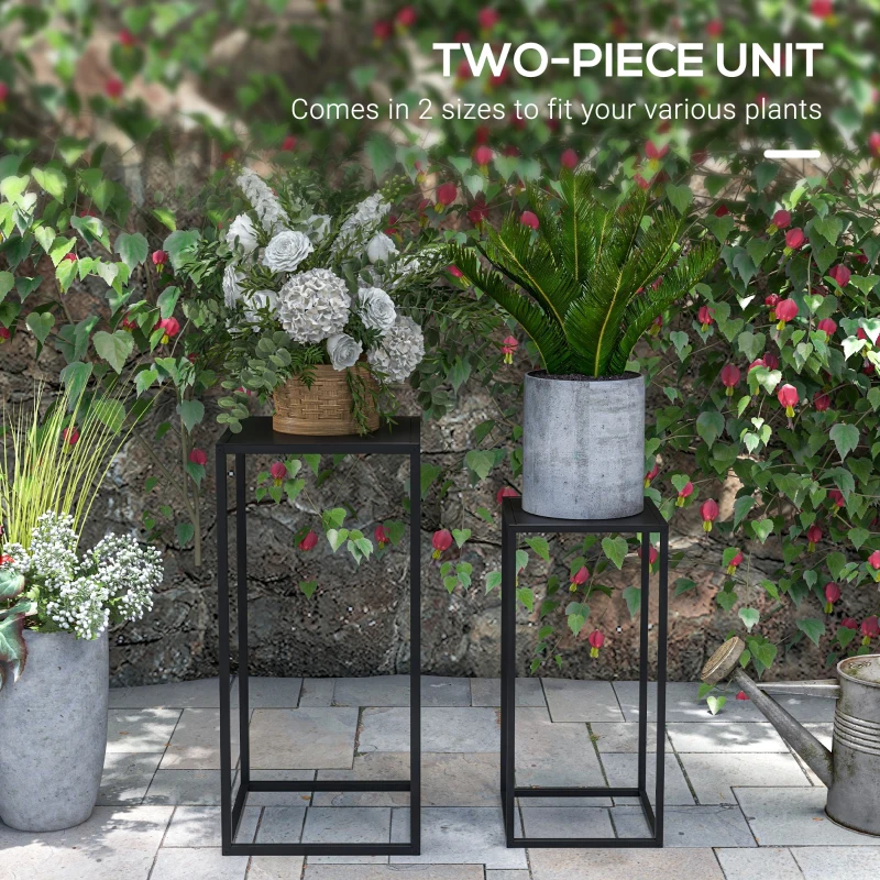 Outsunny Set of 2 Plant Stands, Decorative Flower Display Holder for Living Room Balcony