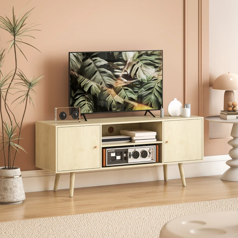 HOMCOM TV Stand Cabinet for TVs up to 55 Inches, Entertainment Unit with Storage Shelves and Wood Legs for Living Room