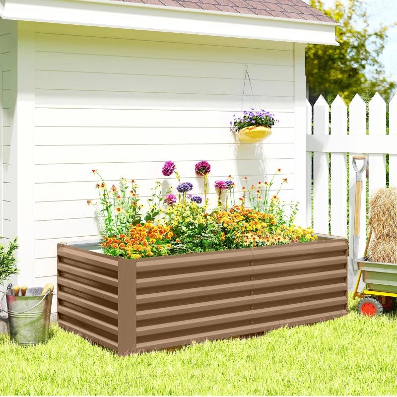 Outsunny 6' x 3' x 2' Raised Garden Bed, Galvanized Planter Box for Growing Flowers, Herbs and Vegetables, Brown
