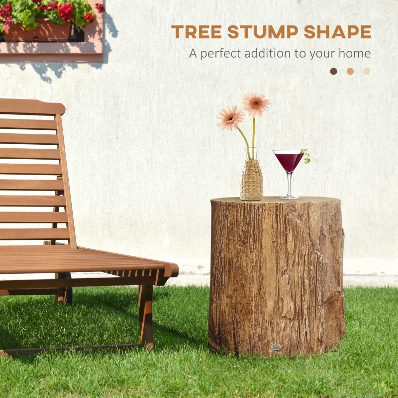 HOMCOM Concrete End Table, Tree Stump Shape Side Table for Indoors and Outdoors, Set of 2, Natural