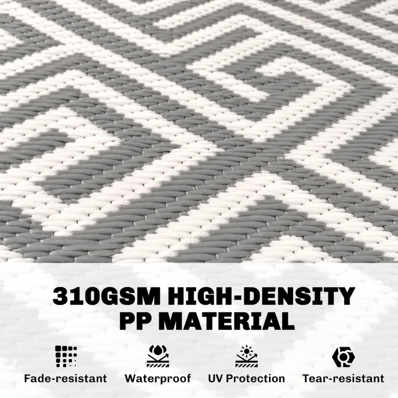 Outsunny Reversible Outdoor RV Rug, Patio Floor Mat, 5' x 8' Plastic Straw Rug for Backyard, Deck, Beach, Camping, Grey & White