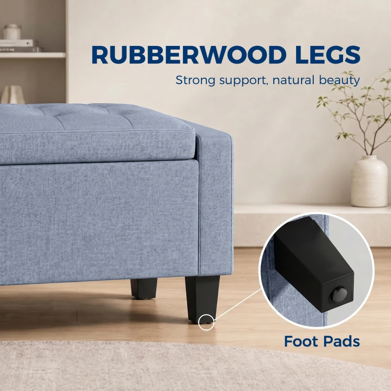 HOMCOM Storage Ottoman, Storage Bench with Wooden Legs, Tufted Armrests for Entryway, Living Room, Bedroom, 36.6", Dark Gray