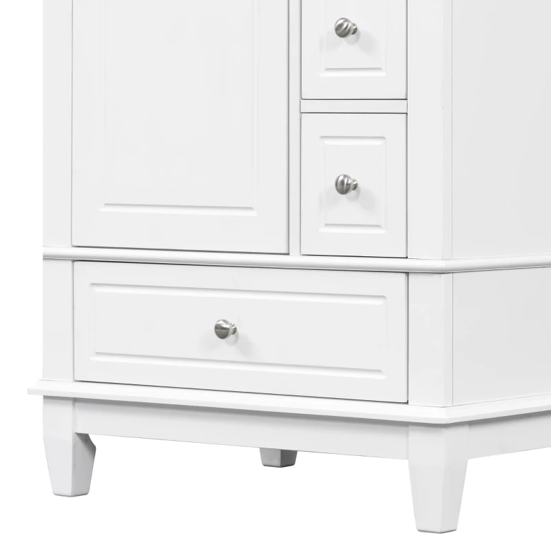 Spacious Bathroom Vanity with 3 Drawers and One-Door Cabinet, Freestanding Cabinet for Small Bathrooms, 24" L x 18.5" W x 34" H, White
