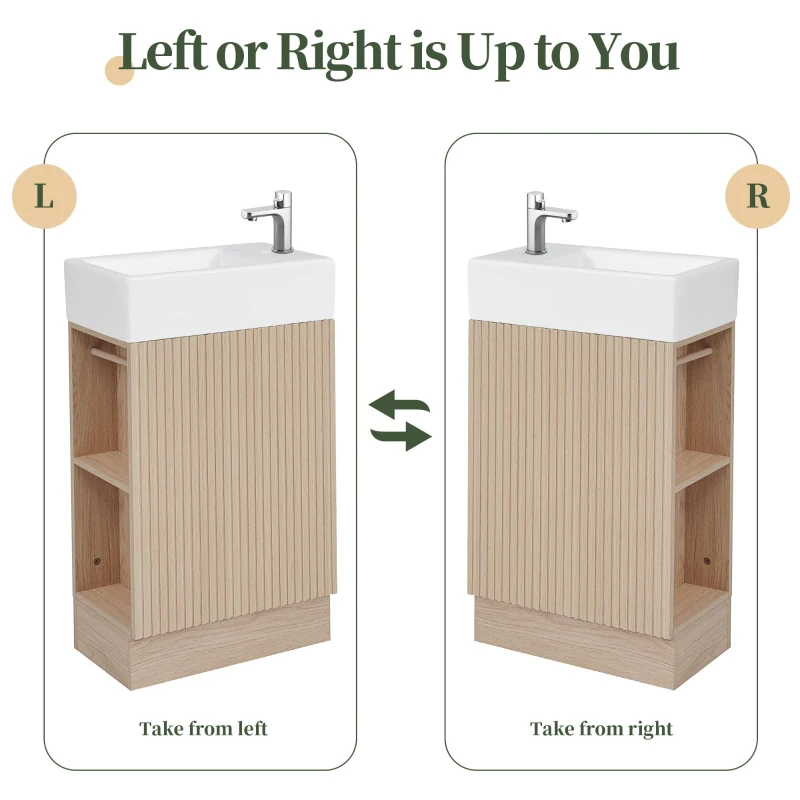 Practical Bathroom Vanity with 2-Tier Shelves and Toilet Paper Holder, Compact Cabinet for Small Bathrooms, 18.5" L x 10.5" W x 33" H, Natural Wood