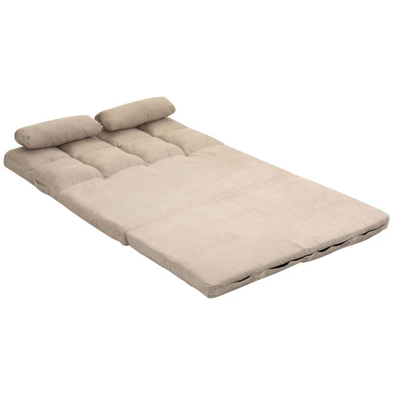 HOMCOM Convertible Floor Sofa Chair, Folding Couch Bed, Guest Chaise Lounge with 2 Pillows, Adjustable Backrest and Headrest, 40.25" L, Beige
