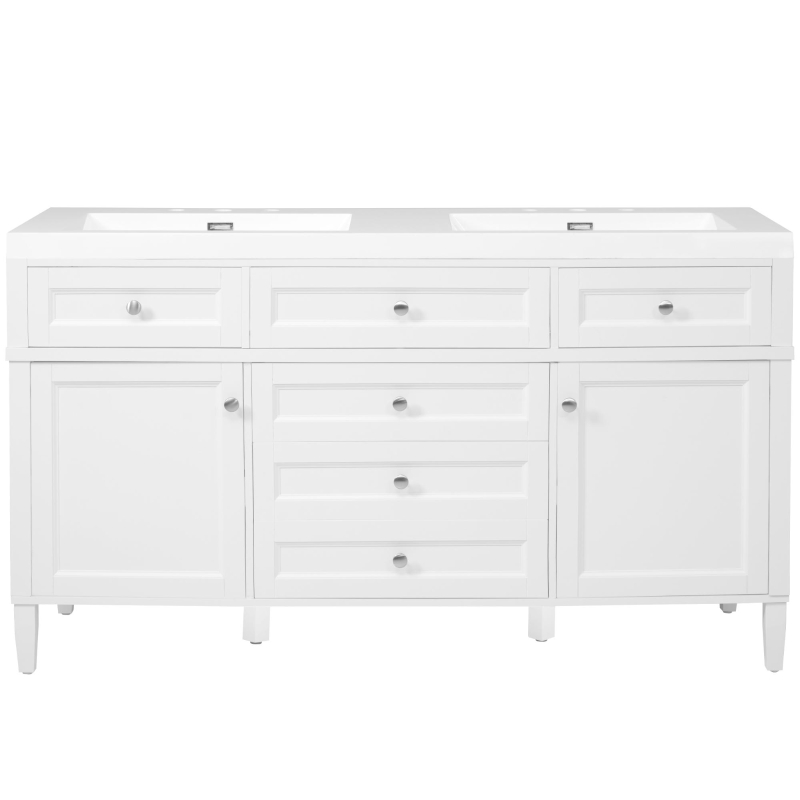 Modern Bathroom Vanity Cabinet with Soft-Close Hinges, Soft Close Storage Vanity with Adjustable Shelves, 59'' L x 19.5'' W x 34'' H, White