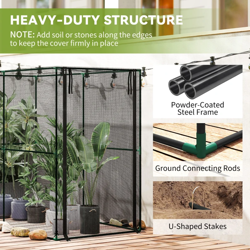 Outsunny Crop Cage, Plant Protection Tent with Zippered Door, Plant Protector from Animals for Vegetables Flowers Fruits, Black