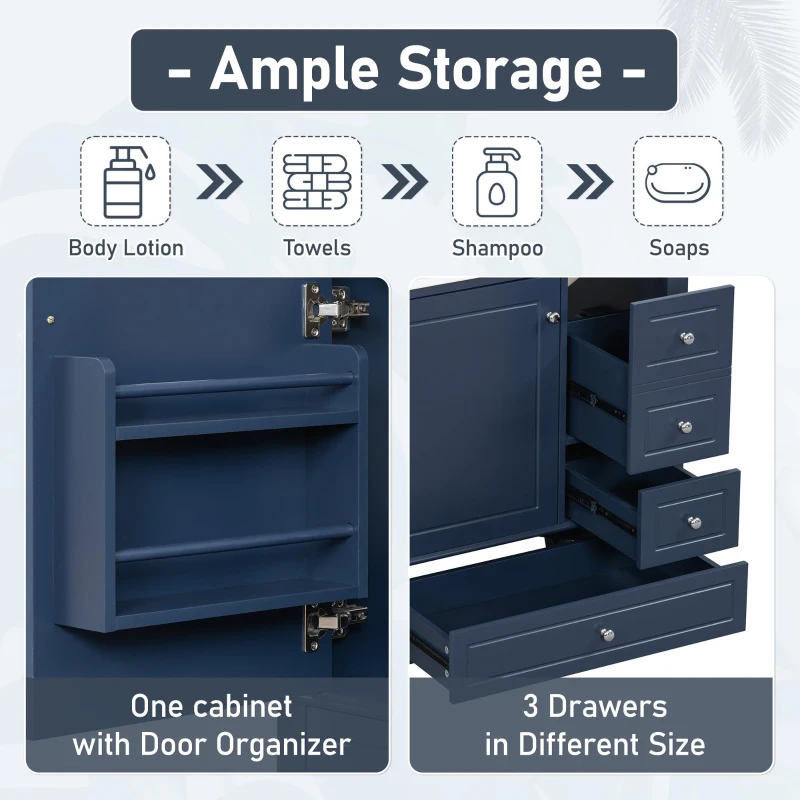 Stylish Bathroom Vanity with Easy-Clean Ceramic Sink and 3 Pre-Drilled Holes, Ideal Cabinet for Modern Bathrooms, 30" L x 18.5" W x 33.5" H, Blue