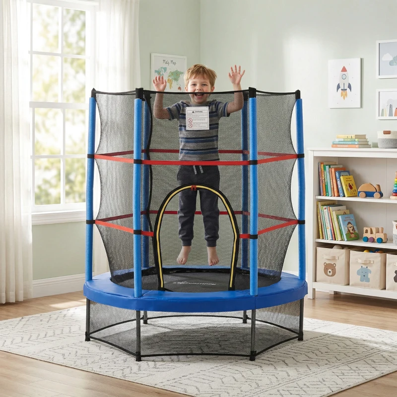Outsunny Φ5FT Kids Trampoline with Enclosure Net for Age 3 to 6 Years Blue