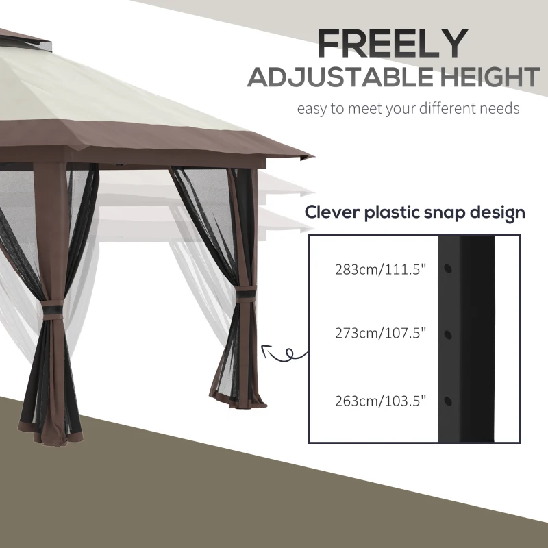 Outsunny 13' x 13' Pop Up Canopy, 2-Tier Roof Easy up Tent Shelter with Nettings Carry Bag Weight Bags for Garden, Patio, Beige
