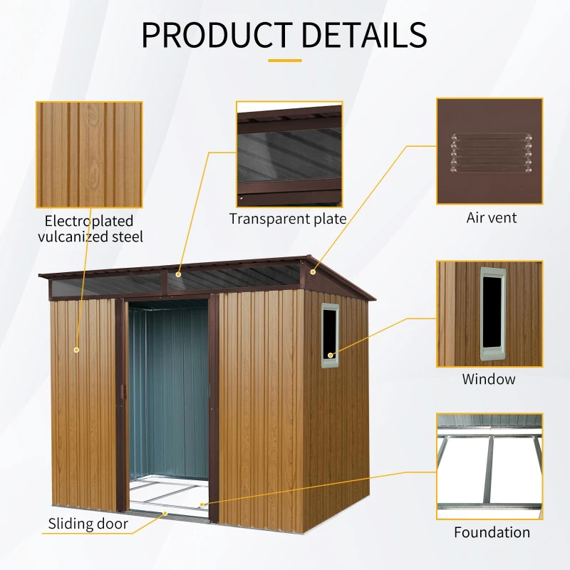 Outdoor Metal Storage Shed with Vents and Metal Foundation Frame, Spacious Weatherproof Steel Tool Room with Window, 93.5'' L x 68.5'' W x 77'' H, Coffee