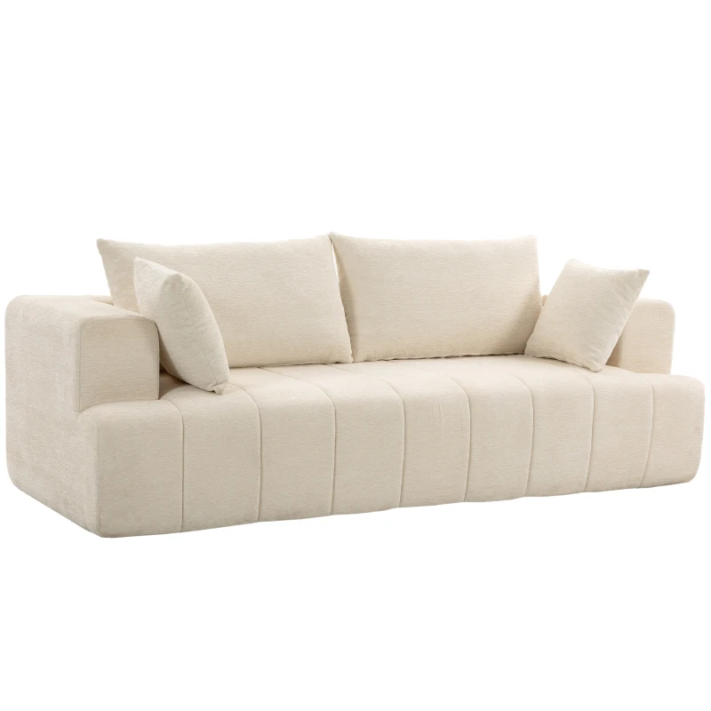 HOMCOM 3 Seater Sofa, Chenille Boneless Cloud Couch with Thick Spring Cushion, Wide and Deep Seat, Wide Armrests, Beige