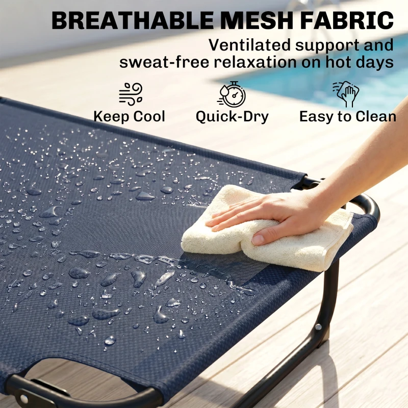 Outsunny Folding Lounge Chair w/ Reclining Back, Navy Blue